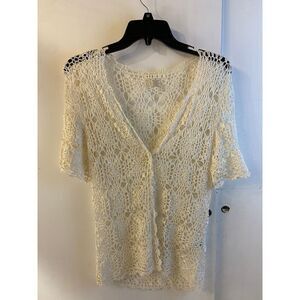 Roxie B 100% Rayon Crochet Ss jacket top small cream